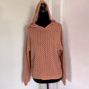 Laced hooded long sleeve knitted shirt